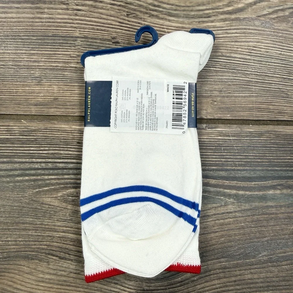 Polo‎ Ralph Lauren Women's Polo Bear Crew Socks Striped Bear White SZ 9-11 NWT